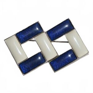 Vintage Kramer Brooch Blue & Cream Silver-tone